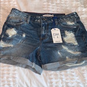 Ripped, distressed denim shorts